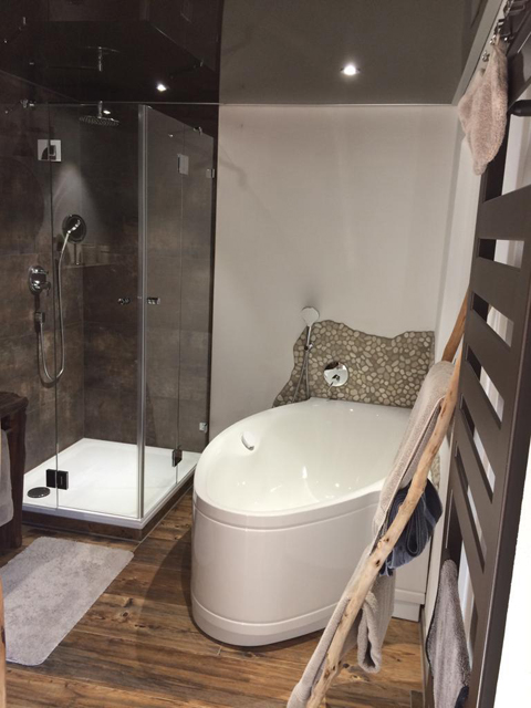  Glasduschkabine und Designer-Badewanne 